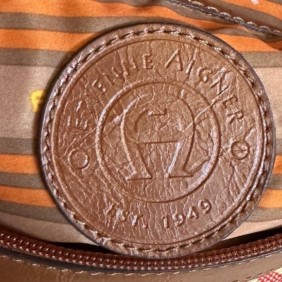 Etienne Aigner Orange Linen Faux Leather Colorful Diamond Shoulder Bag - Picture 7 of 9